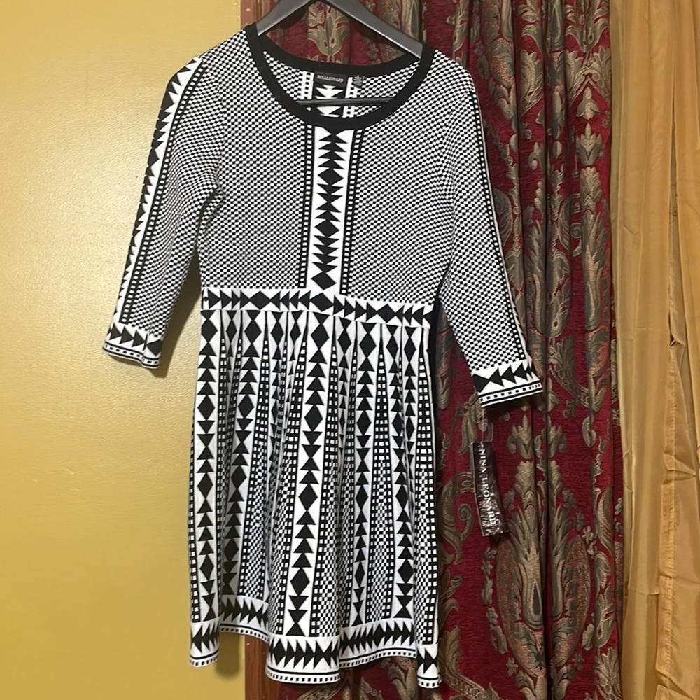 Nina Leonard black and white sweater dress